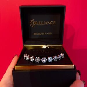 Brilliance Fine Silver Plated Blue Flower Adjustable Bracelet NWT